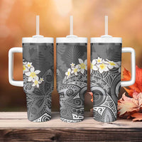 Gray Polynesian Tribal Frangipani Tropical Vibe Tumbler With Handle