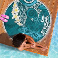 Cyan Polynesian Tribal Frangipani Tropical Vibe Beach Blanket
