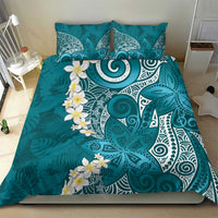 Cyan Polynesian Tribal Frangipani Tropical Vibe Bedding Set