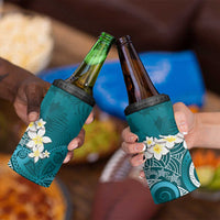 Cyan Polynesian Tribal Frangipani Tropical Vibe 4 in 1 Can Cooler Tumbler