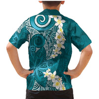 Cyan Polynesian Tribal Frangipani Tropical Vibe Family Matching Mermaid Dress and Hawaiian Shirt