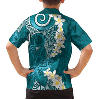 Cyan Polynesian Tribal Frangipani Tropical Vibe Hawaiian Shirt