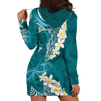 Cyan Polynesian Tribal Frangipani Tropical Vibe Hoodie Dress