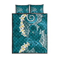 Cyan Polynesian Tribal Frangipani Tropical Vibe Quilt Bed Set