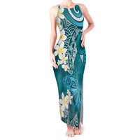Cyan Polynesian Tribal Frangipani Tropical Vibe Tank Maxi Dress