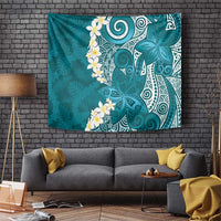 Cyan Polynesian Tribal Frangipani Tropical Vibe Tapestry LT14 Cyan - Polynesian Pride