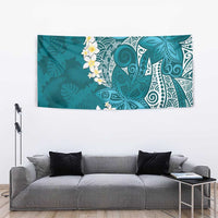 Cyan Polynesian Tribal Frangipani Tropical Vibe Tapestry LT14 - Polynesian Pride
