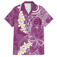 Pink Polynesian Tribal Frangipani Tropical Vibe Family Matching Off The Shoulder Long Sleeve Dress and Hawaiian Shirt