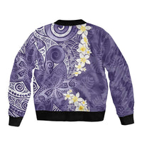 Violet Polynesian Tribal Frangipani Tropical Vibe Bomber Jacket