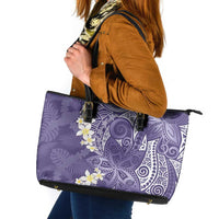 Violet Polynesian Tribal Frangipani Tropical Vibe Leather Tote Bag