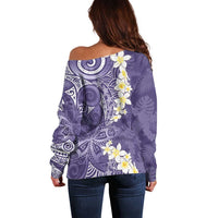Violet Polynesian Tribal Frangipani Tropical Vibe Off Shoulder Sweater