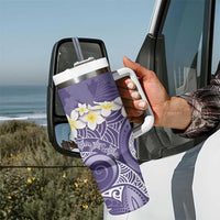 Violet Polynesian Tribal Frangipani Tropical Vibe Tumbler With Handle