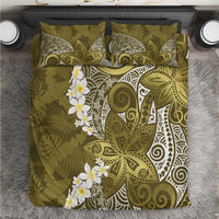 Gold Polynesian Tribal Frangipani Tropical Vibe Bedding Set