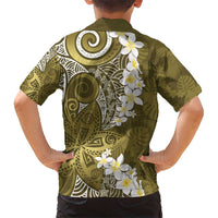 Gold Polynesian Tribal Frangipani Tropical Vibe Hawaiian Shirt