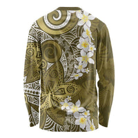 Gold Polynesian Tribal Frangipani Tropical Vibe Long Sleeve Shirt