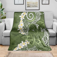 Green Polynesian Tribal Frangipani Tropical Vibe Blanket