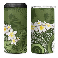 Green Polynesian Tribal Frangipani Tropical Vibe 4 in 1 Can Cooler Tumbler