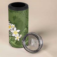 Green Polynesian Tribal Frangipani Tropical Vibe 4 in 1 Can Cooler Tumbler