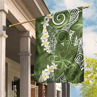 Green Polynesian Tribal Frangipani Tropical Vibe Garden Flag