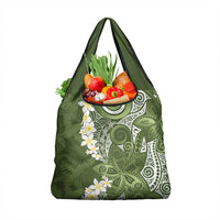 Green Polynesian Tribal Frangipani Tropical Vibe Grocery Bag