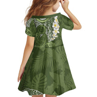 Green Polynesian Tribal Frangipani Tropical Vibe Kid Short Sleeve Dress