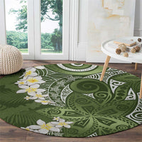 Green Polynesian Tribal Frangipani Tropical Vibe Round Carpet LT14 - Polynesian Pride