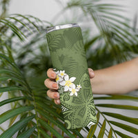Green Polynesian Tribal Frangipani Tropical Vibe Skinny Tumbler