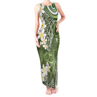 Green Polynesian Tribal Frangipani Tropical Vibe Tank Maxi Dress