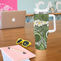 Green Polynesian Tribal Frangipani Tropical Vibe Tumbler With Handle