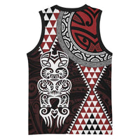 Red Aotearoa Niho Taniwha Basketball Jersey Maori Mythology Tooth - Taniko Motifs - Polynesian Pride