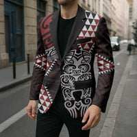 Red Aotearoa Niho Taniwha Blazer Maori Mythology Tooth - Taniko Motifs - Polynesian Pride