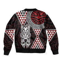 Red Aotearoa Niho Taniwha Bomber Jacket Maori Mythology Tooth - Taniko Motifs