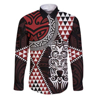 Red Aotearoa Niho Taniwha Family Matching Off Shoulder Short Dress and Hawaiian Shirt Maori Mythology Tooth - Taniko Motifs