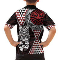 Red Aotearoa Niho Taniwha Family Matching Tank Maxi Dress and Hawaiian Shirt Maori Mythology Tooth - Taniko Motifs