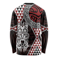 Red Aotearoa Niho Taniwha Long Sleeve Shirt Maori Mythology Tooth - Taniko Motifs LT14 - Polynesian Pride