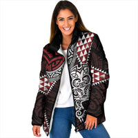 Red Aotearoa Niho Taniwha Padded Jacket Maori Mythology Tooth - Taniko Motifs - Polynesian Pride