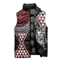 Red Aotearoa Niho Taniwha Sleeveless Puffer Jacket Maori Mythology Tooth - Taniko Motifs - Polynesian Pride