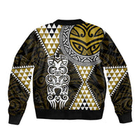 Yellow Aotearoa Niho Taniwha Bomber Jacket Maori Mythology Tooth - Taniko Motifs