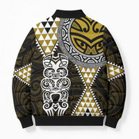 Yellow Aotearoa Niho Taniwha Bomber Puffer Jacket Maori Mythology Tooth - Taniko Motifs - Polynesian Pride