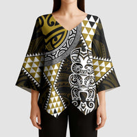 Yellow Aotearoa Niho Taniwha Kimono Sleeve Blouse Maori Mythology Tooth - Taniko Motifs - Polynesian Pride