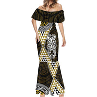 Yellow Aotearoa Niho Taniwha Mermaid Dress Maori Mythology Tooth - Taniko Motifs