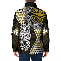 Yellow Aotearoa Niho Taniwha Padded Jacket Maori Mythology Tooth - Taniko Motifs - Polynesian Pride