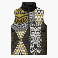 Yellow Aotearoa Niho Taniwha Sleeveless Puffer Jacket Maori Mythology Tooth - Taniko Motifs - Polynesian Pride