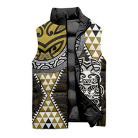 Yellow Aotearoa Niho Taniwha Sleeveless Puffer Jacket Maori Mythology Tooth - Taniko Motifs - Polynesian Pride