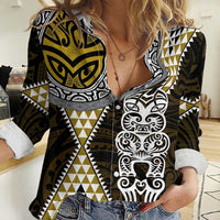 Yellow Aotearoa Niho Taniwha Women Casual Shirt Maori Mythology Tooth - Taniko Motifs