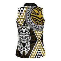 Yellow Aotearoa Niho Taniwha Women Sleeveless Polo Shirt Maori Mythology Tooth - Taniko Motifs