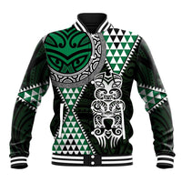 Green Aotearoa Niho Taniwha Baseball Jacket Maori Mythology Tooth - Taniko Motifs LT14 Unisex Green - Polynesian Pride