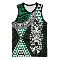 Green Aotearoa Niho Taniwha Basketball Jersey Maori Mythology Tooth - Taniko Motifs - Polynesian Pride