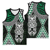 Green Aotearoa Niho Taniwha Basketball Jersey Maori Mythology Tooth - Taniko Motifs - Polynesian Pride