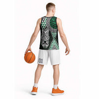 Green Aotearoa Niho Taniwha Basketball Jersey Maori Mythology Tooth - Taniko Motifs - Polynesian Pride